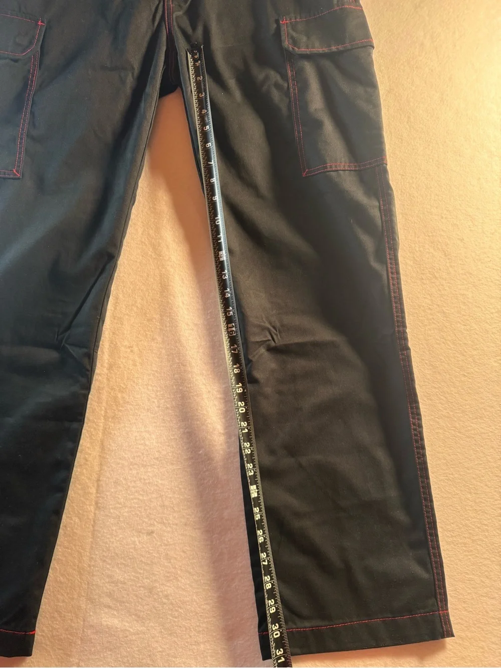 NWT True Religion Men’s 32 Black Red Stitch Baggy Cargo Pants 108335